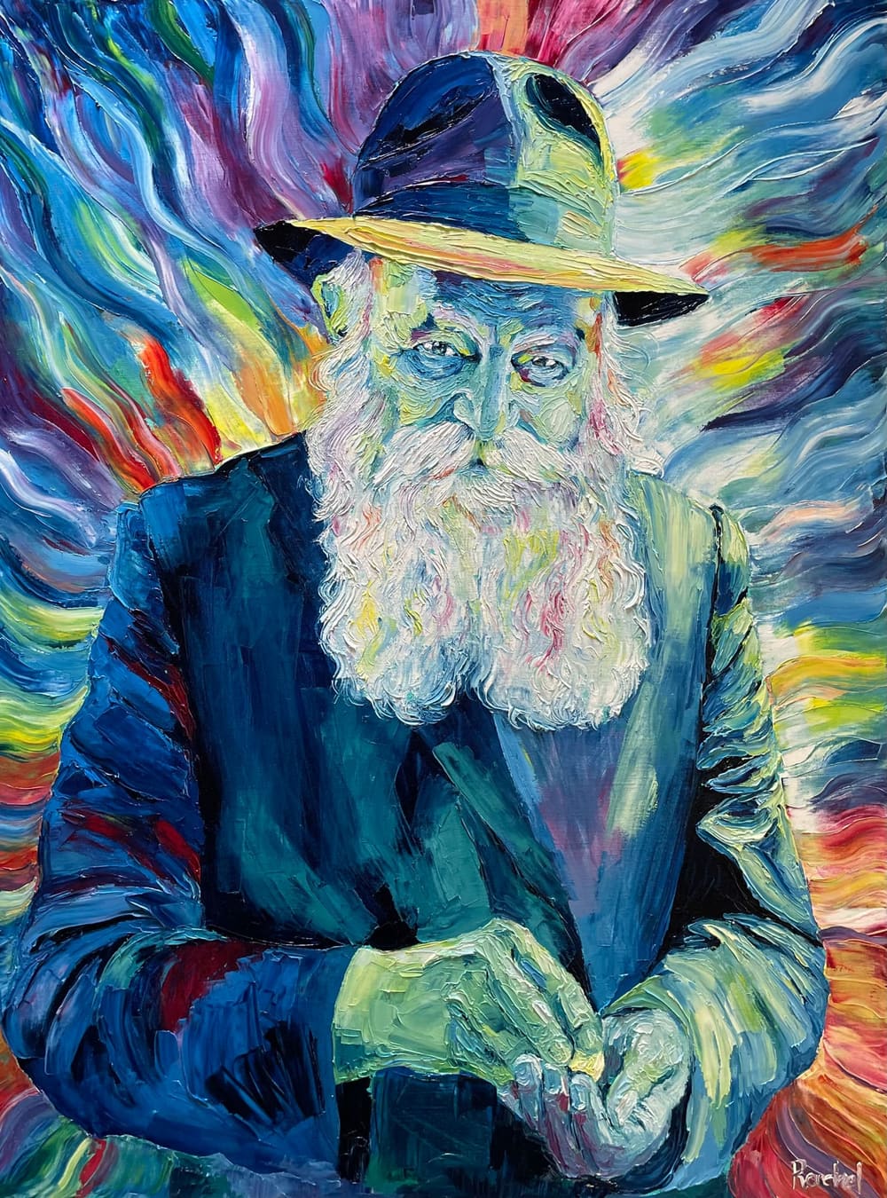 Palette knife oil portrait of the Lubavitcher Rebbe, private commission