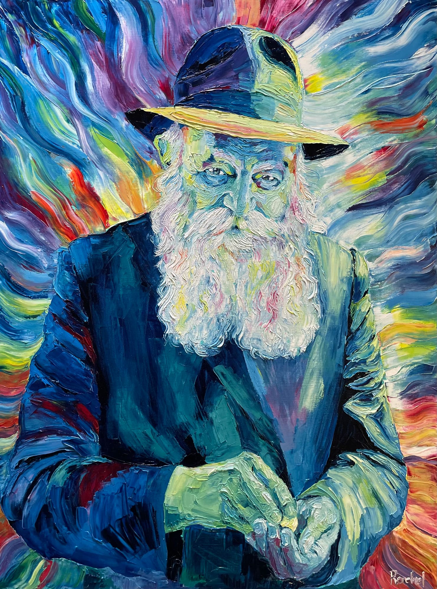 Palette knife oil portrait of the Lubavitcher Rebbe, private commission