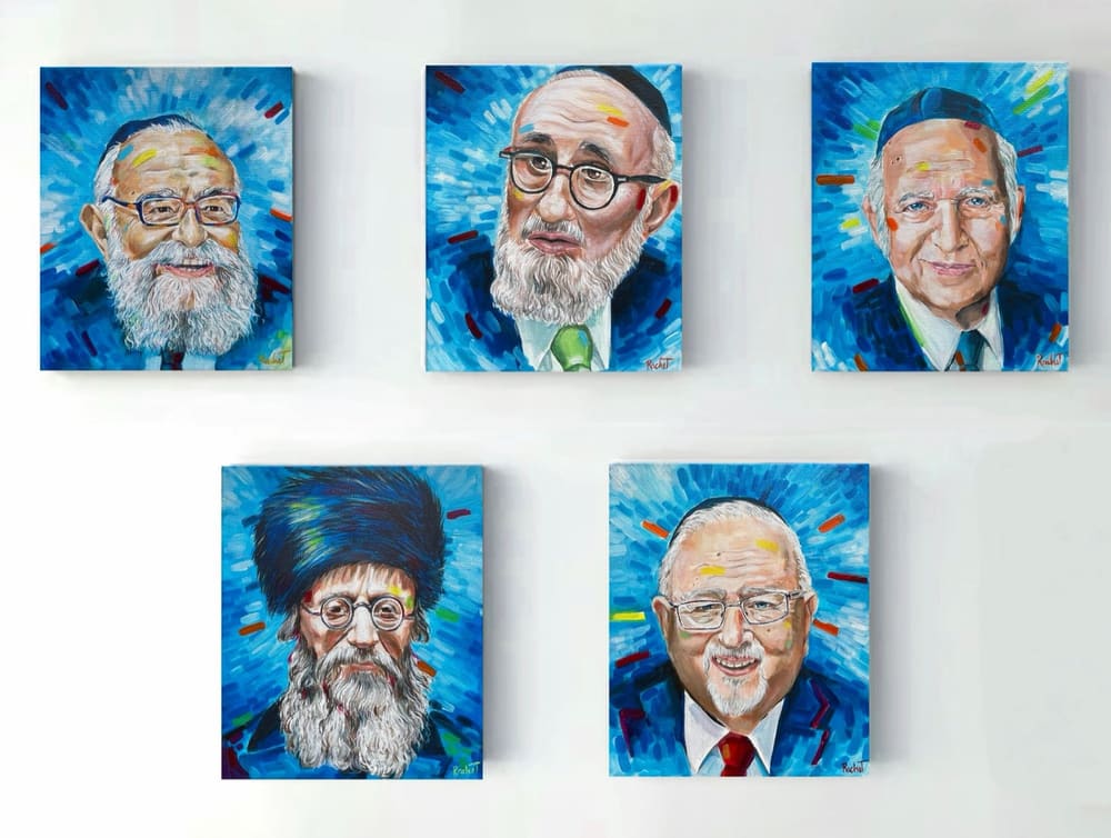 A commissioned series of five portraits by Rachel Teeger, hanging together